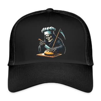 Crâne squelette faucheur coupe le pain - Casquette trucker  - noir/noir - Devant