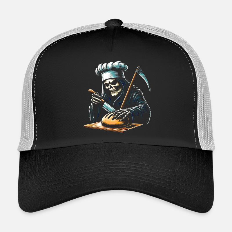 Skull Skeleton Reaper Cuts Bread Trucker Cap