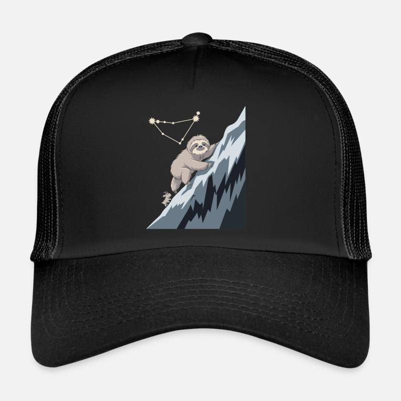 Cozy Capricorn Sloth Climbing Mountain Trucker Cap