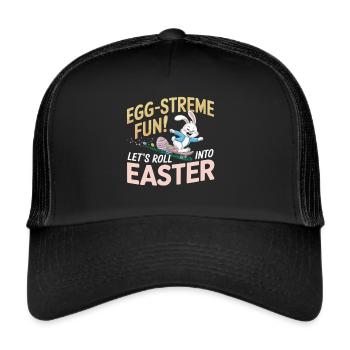 Skateboard Bunny – Cool Easter Design - Trucker Cap - black/black - Front