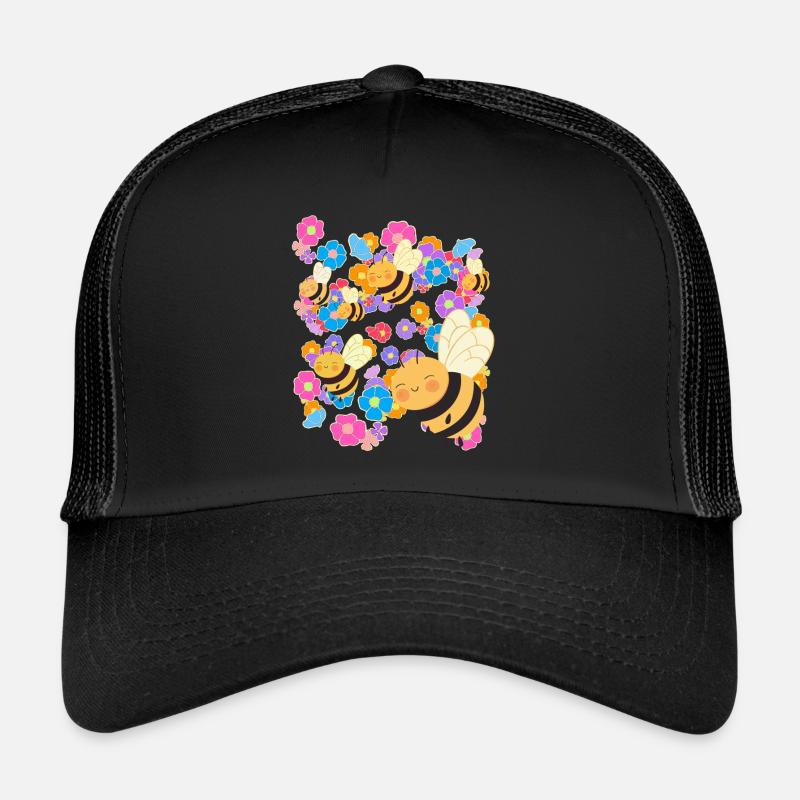 Biene Bienen Blume Blumen Sommer Kinder - Trucker Cap - Schwarz/Schwarz