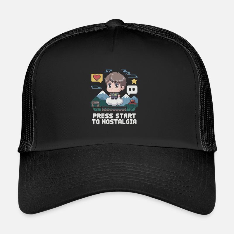 Press Start for Nostalgia Pixel Gamer World Trucker Cap
