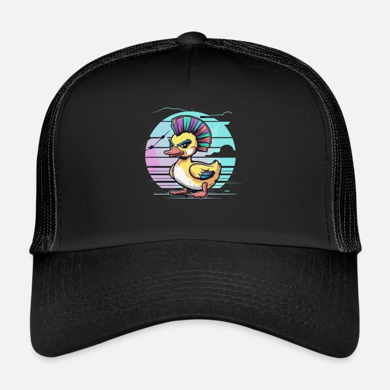 Punk duck with rainbow mohawk in front Trucker Cap
