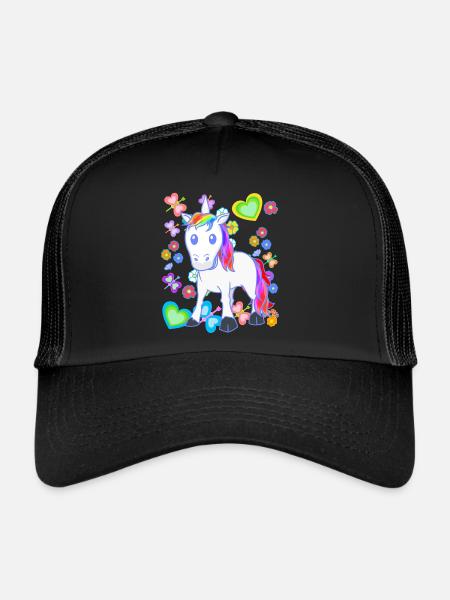 Licorne Licornes Enfants Enfant Cheval Chevaux - Casquette trucker  - noir/noir - Devant