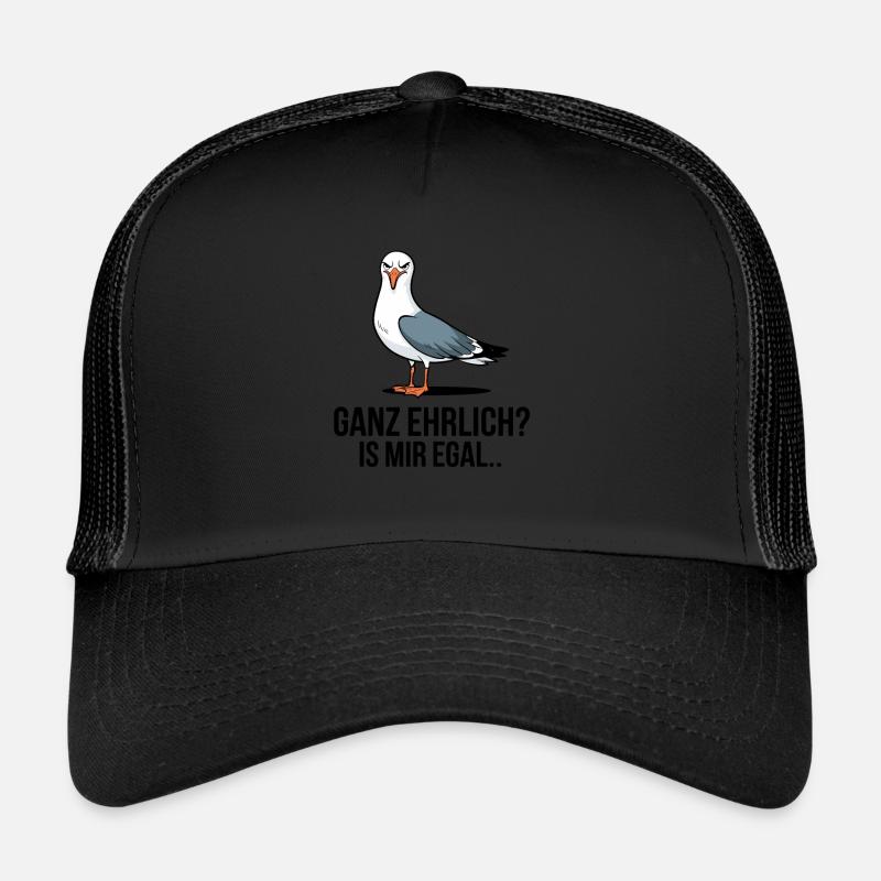 Möwe, Is Mir Egal - Ganz Ehrlich? Lustiges Motiv - Trucker Cap - Schwarz/Schwarz