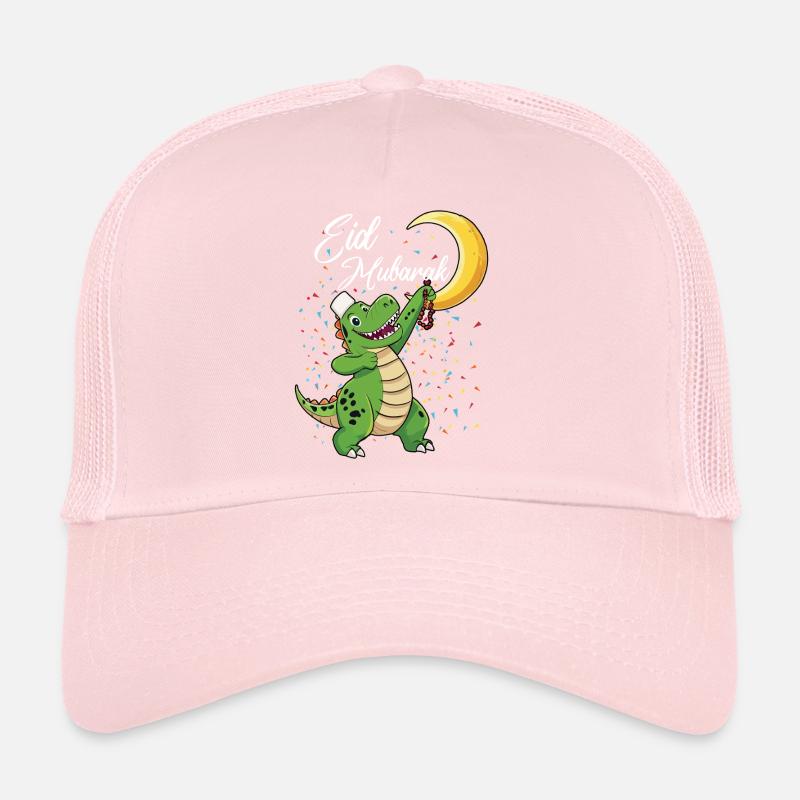 Eid Mubarak Dinosaur with Crescent Moon and Confetti Trucker Cap