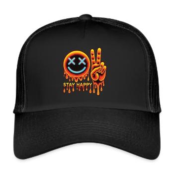 Smiley psychédélique - Stay Happy - Casquette trucker  - noir/noir - Devant