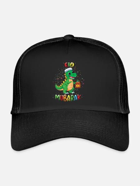 Eid Mubarak Dinosaur Lantern Celebration - Trucker Cap - black/black - Front