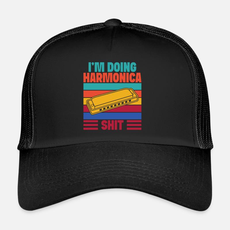 Funny Harmonica Player Doing Shit Harmonica Trucker Cap