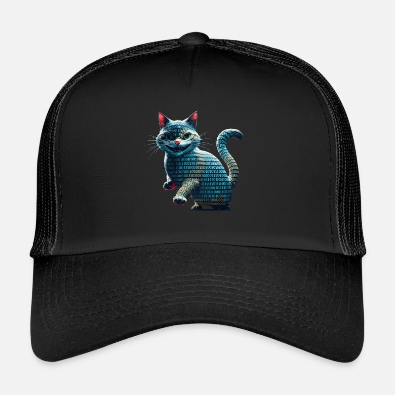 Tech cat with binary code for programmers and Trucker Cap