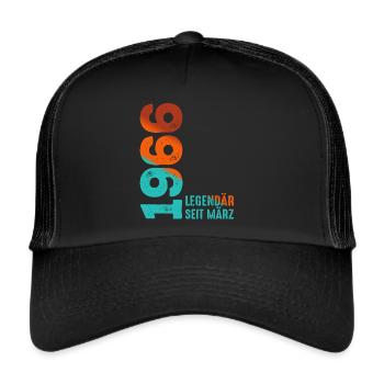Legendär Seit März 1966 März 1966 Geburtstag 1966 - Trucker Cap - Schwarz/Schwarz - Vorne