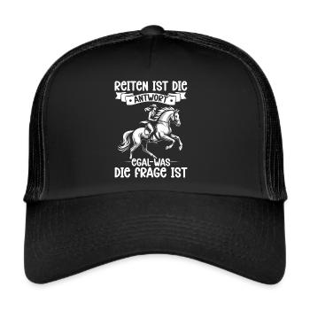 Reiten Reitsport Pferdereiter Pferdeliebhaber - Trucker Cap - Schwarz/Schwarz - Vorne