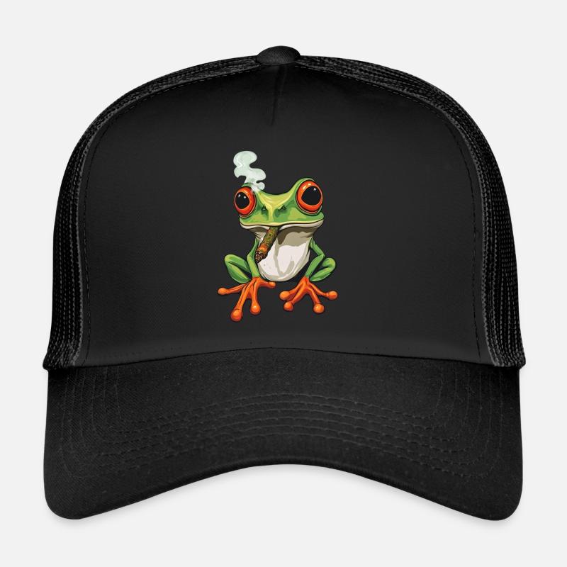 Frog with Cigar in Mouth - Weed Frog Design Trucker Cap