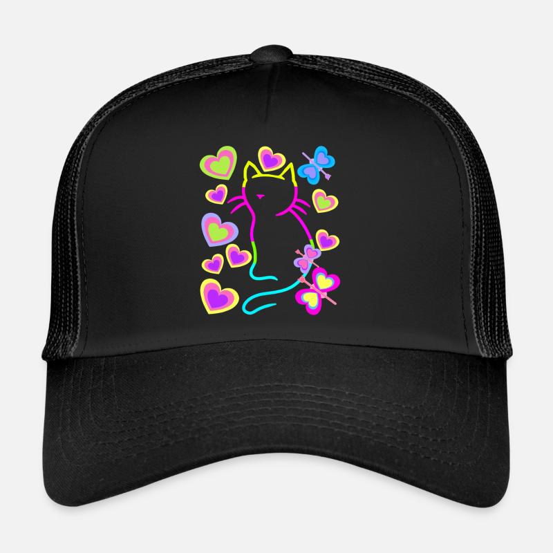 Retro Katze Katzen Vintage 80er 90er Kinder - Trucker Cap - Schwarz/Schwarz