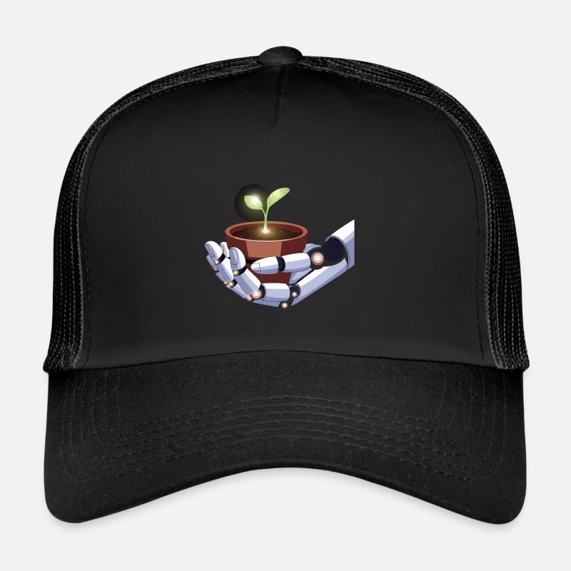 Robot Hand Holding Plant Design - Trucker Cap - Schwarz/Schwarz
