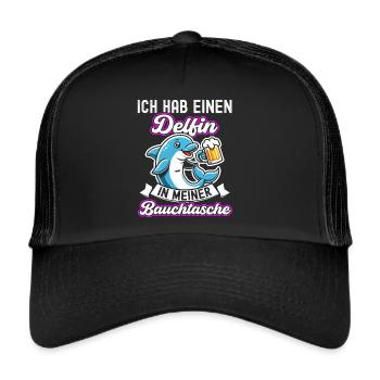 Delfin in meiner Bauchtasche Lustige Mallorca - Trucker Cap - Schwarz/Schwarz - Vorne
