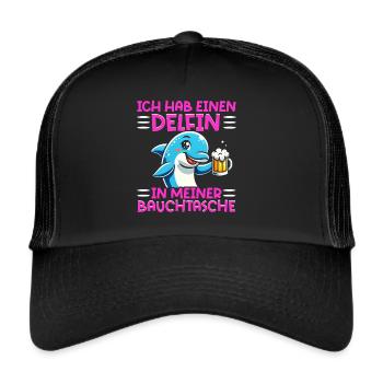 Delfin in meiner Bauchtasche Lustige Mallorca - Trucker Cap - Schwarz/Schwarz - Vorne
