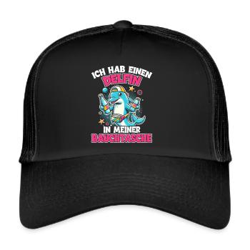 Delfin in meiner Bauchtasche Lustige Mallorca - Trucker Cap - Schwarz/Schwarz - Vorne