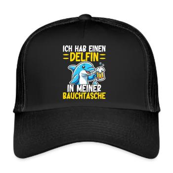 Delfin in meiner Bauchtasche Lustige Mallorca - Trucker Cap - Schwarz/Schwarz - Vorne