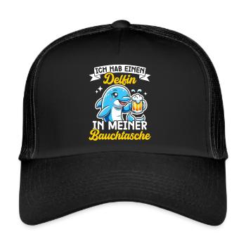 Delfin in meiner Bauchtasche Lustige Mallorca - Trucker Cap - Schwarz/Schwarz - Vorne