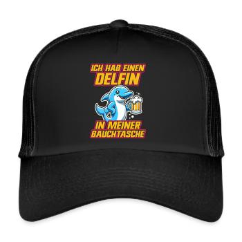 Delfin in meiner Bauchtasche Lustige Mallorca - Trucker Cap - Schwarz/Schwarz - Vorne