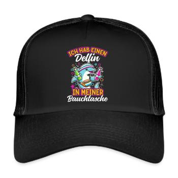 Delfin in meiner Bauchtasche Lustige Mallorca - Trucker Cap - Schwarz/Schwarz - Vorne