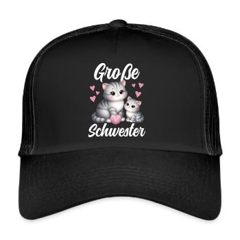 Big Sister Cat Older Sibling - Trucker Cap - black/black - Front