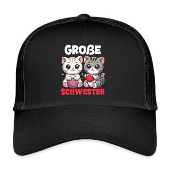 Big Sister Cat Older Sibling - Trucker Cap - black/black - Front
