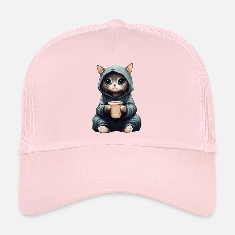 Mignon : Chat dans un sweat à capuche avec du café Casquette trucker 