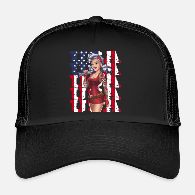 Style pin-up rétro américain avec drapeau américain et Casquette trucker 
