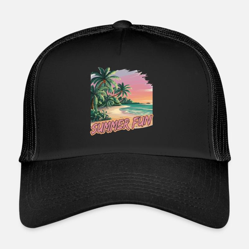 Summer Fun Beach Sunset Palm Trees Trucker Cap