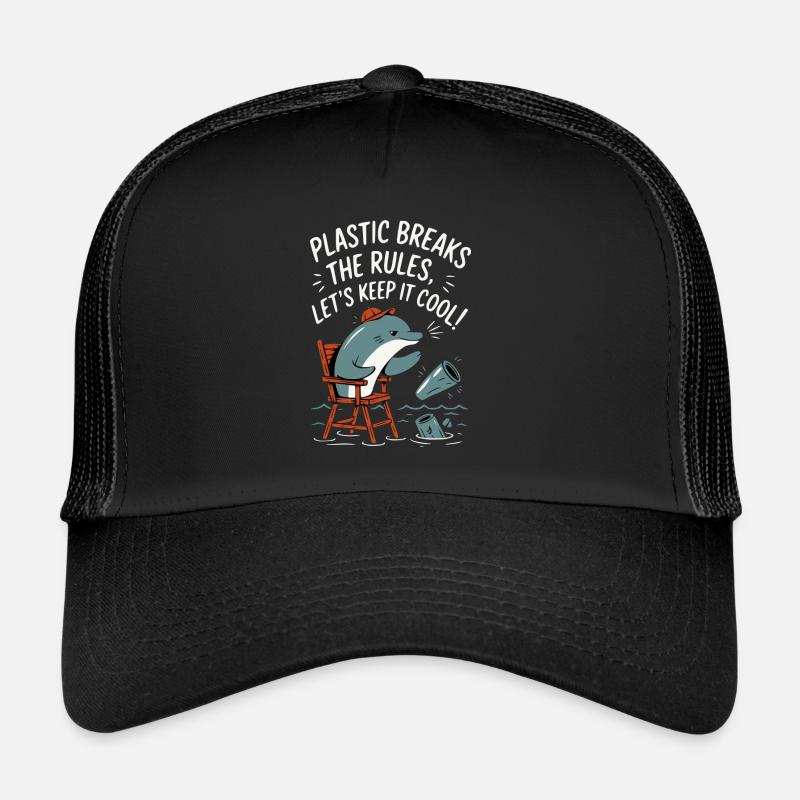 Plastique dans la mer avec dauphin - Casquette trucker  - noir/noir