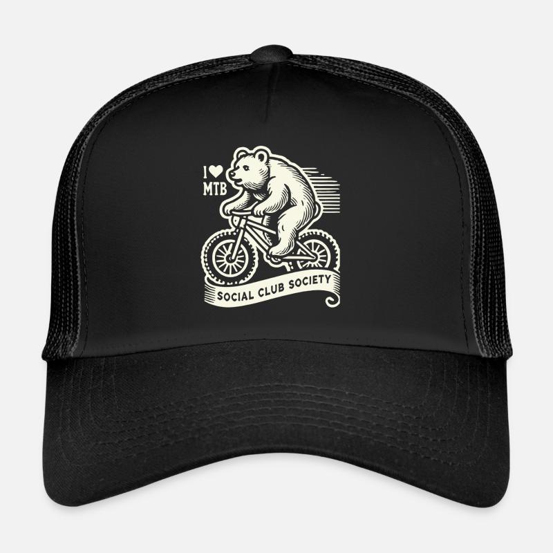 Bicycle Retro Style I Love MTB Bear Trucker Cap