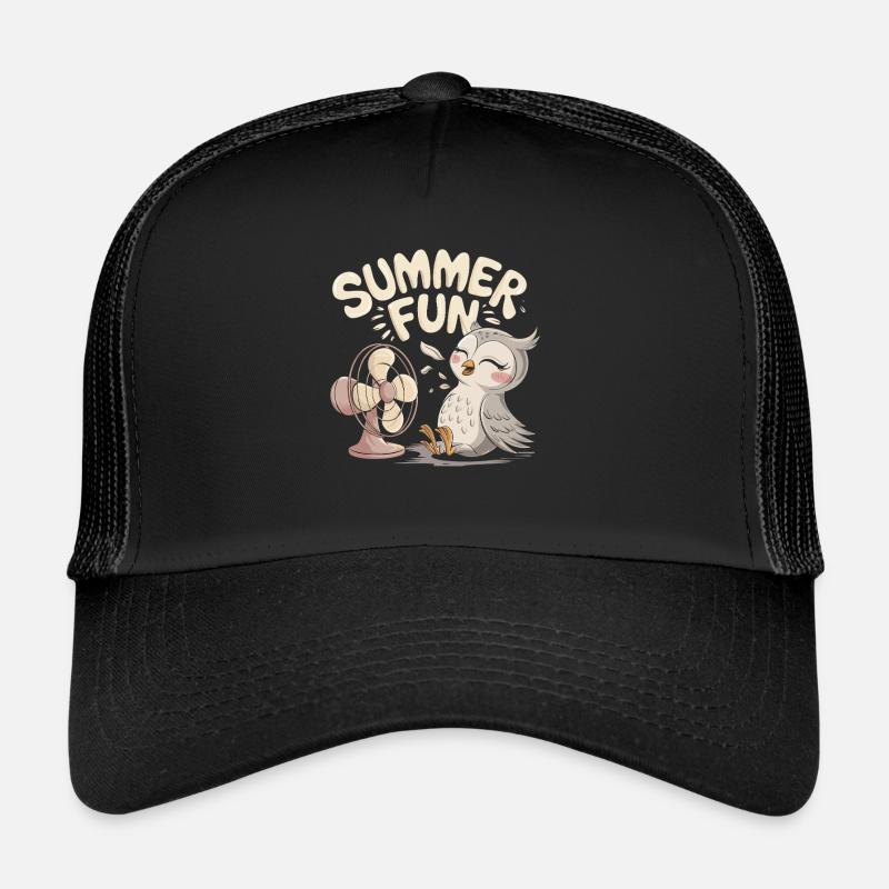 Summer Fun Eule mit Ventilator - Trucker Cap - Schwarz/Schwarz