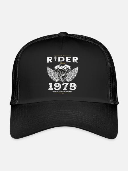 Cycliste depuis 1979 - 46 ans, né pour rouler, construit - Casquette trucker  - noir/noir - Devant