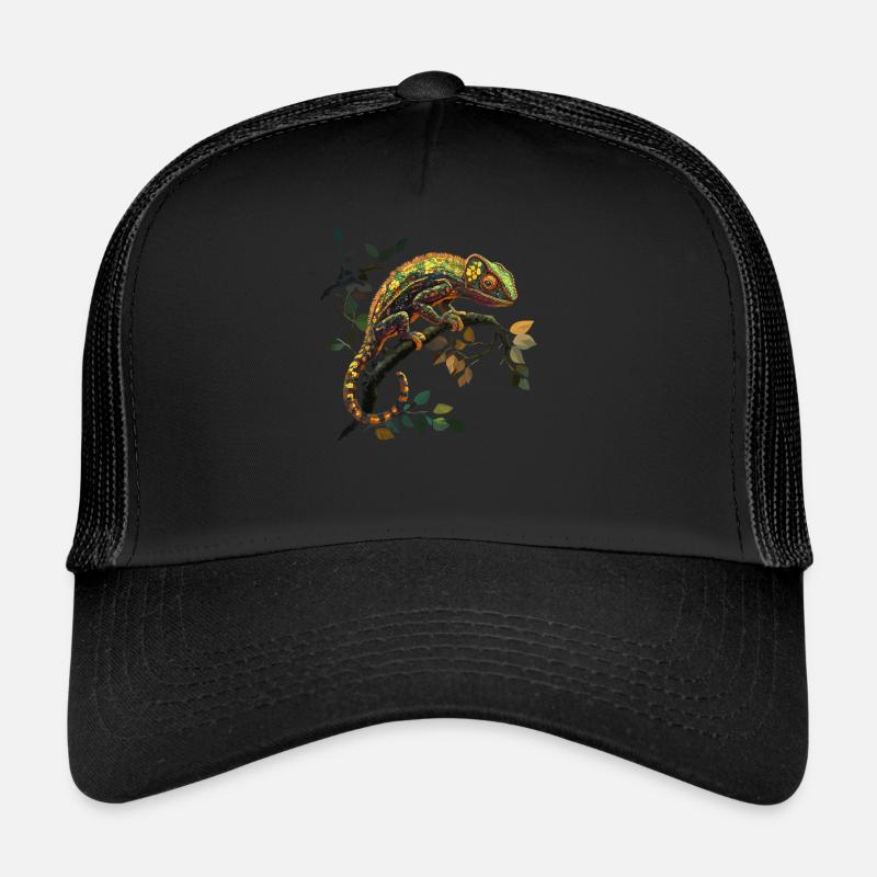 Farbprächtiges Chamäleon Auf Ast - Trucker Cap - Schwarz/Schwarz