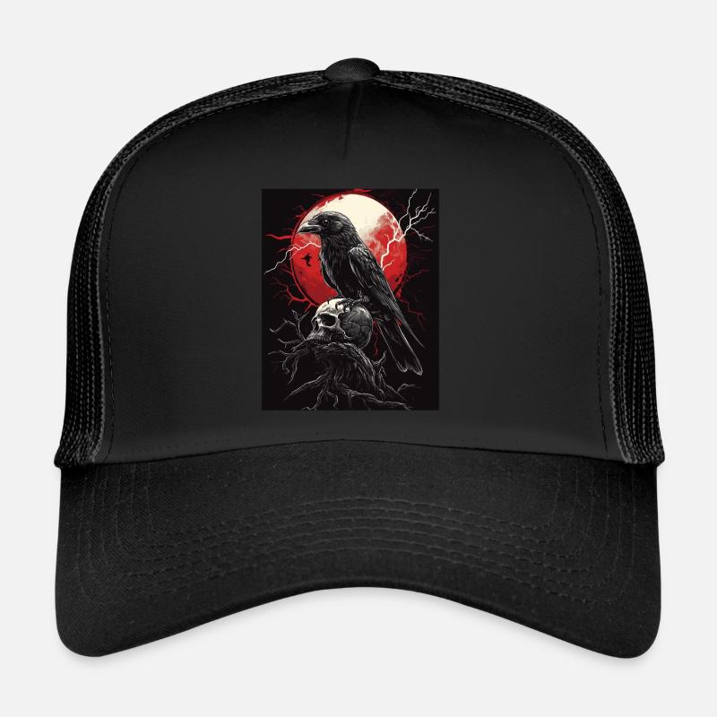 Corbeau Crâne Lune Gothique Noir Corbeau Casquette trucker 