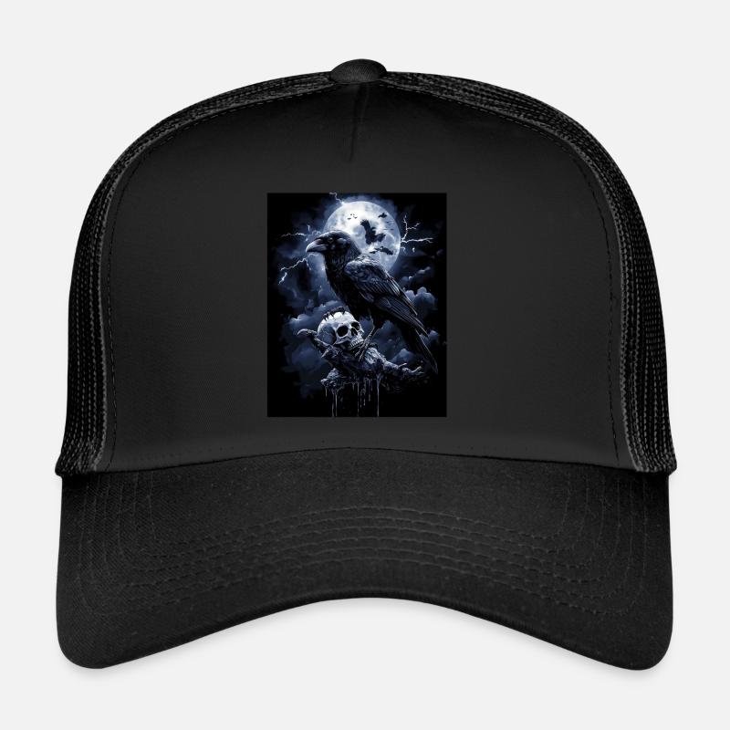 Corbeau Crâne Lune Gothique Noir Corbeau Casquette trucker 