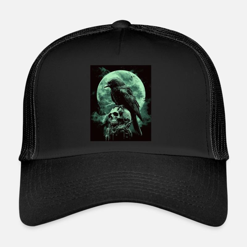 Corbeau Crâne Lune Gothique Noir Corbeau Casquette trucker 