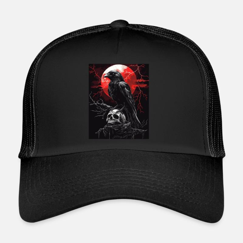 Corbeau Crâne Lune Gothique Noir Corbeau Casquette trucker 