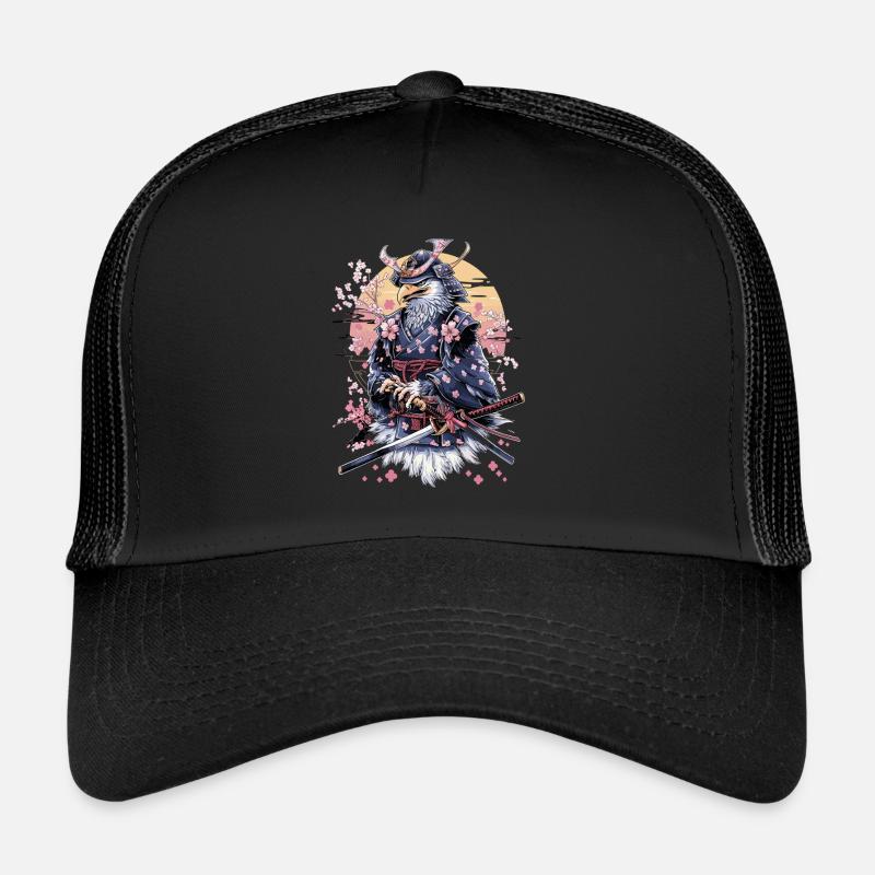 Majestueux aigle samouraï avec fleurs de cerisier et Casquette trucker 