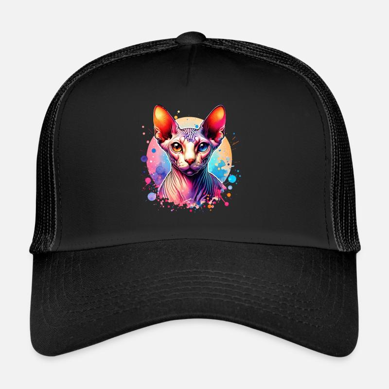 Sphynxkatze Motiv - Trucker Cap - Schwarz/Schwarz