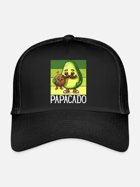 Papacado Avocado Papa Vatertag Vater Vaterschaft - Trucker Cap - Schwarz/Schwarz - Vorne