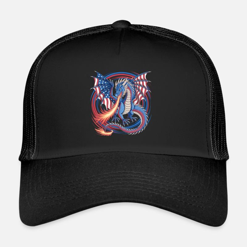 Dragon américain avec drapeau, ailes et feu Casquette trucker 