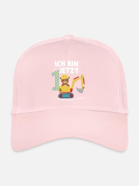 I'm Now 1 Bagger Bear 1st Birthday - Trucker Cap - pale pink - Front