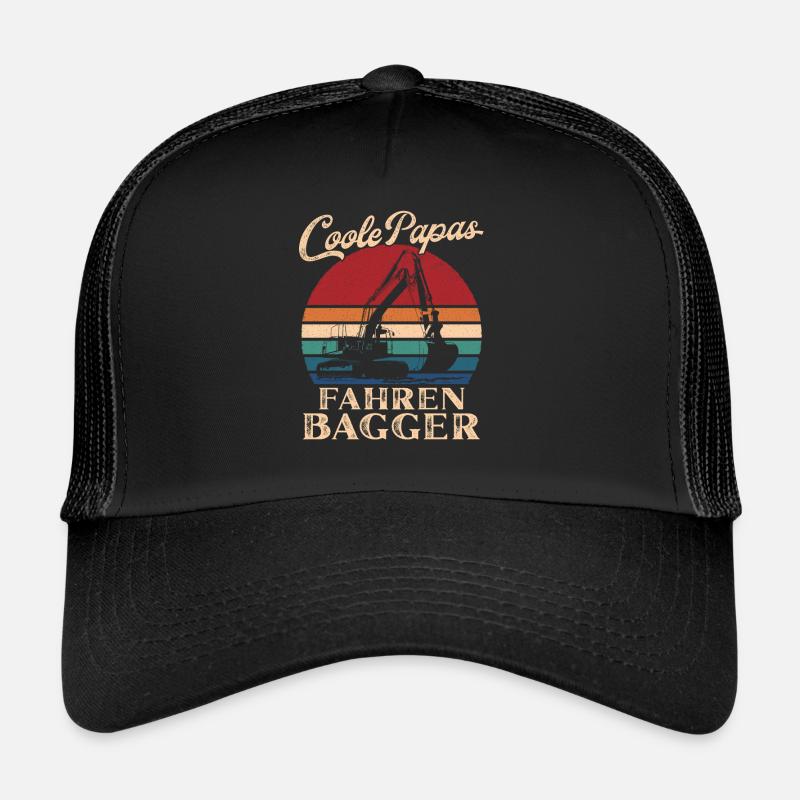 Coole Papas fahren Bagger Retro Vater Geschenk - Trucker Cap - Schwarz/Schwarz
