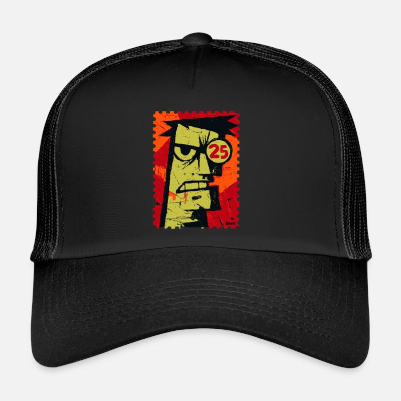 Angry guy with monocle as a stamp Trucker Cap
