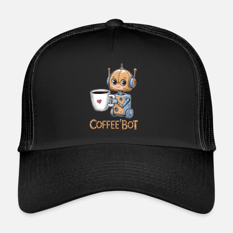 Cute Coffee Robot With Heart - Trucker Cap - black/black