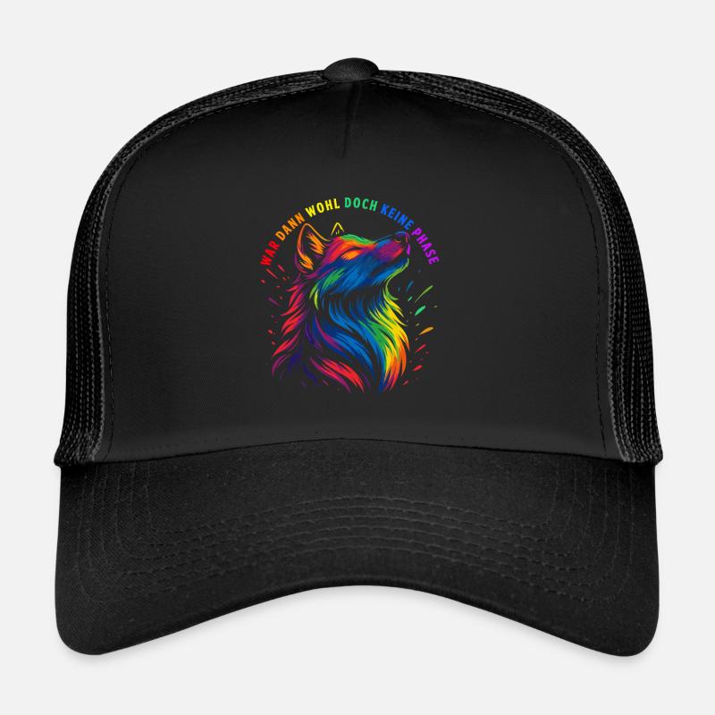 Wolf LGBTQ CSD LGBT Gay Pride Regenbogen Flagge - Trucker Cap - Schwarz/Schwarz