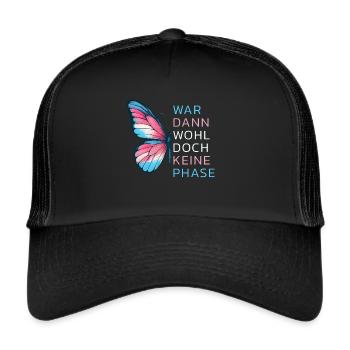 Schmetterling Trans LGBTQ CSD LGBT Pride Flagge - Trucker Cap - Schwarz/Schwarz - Vorne
